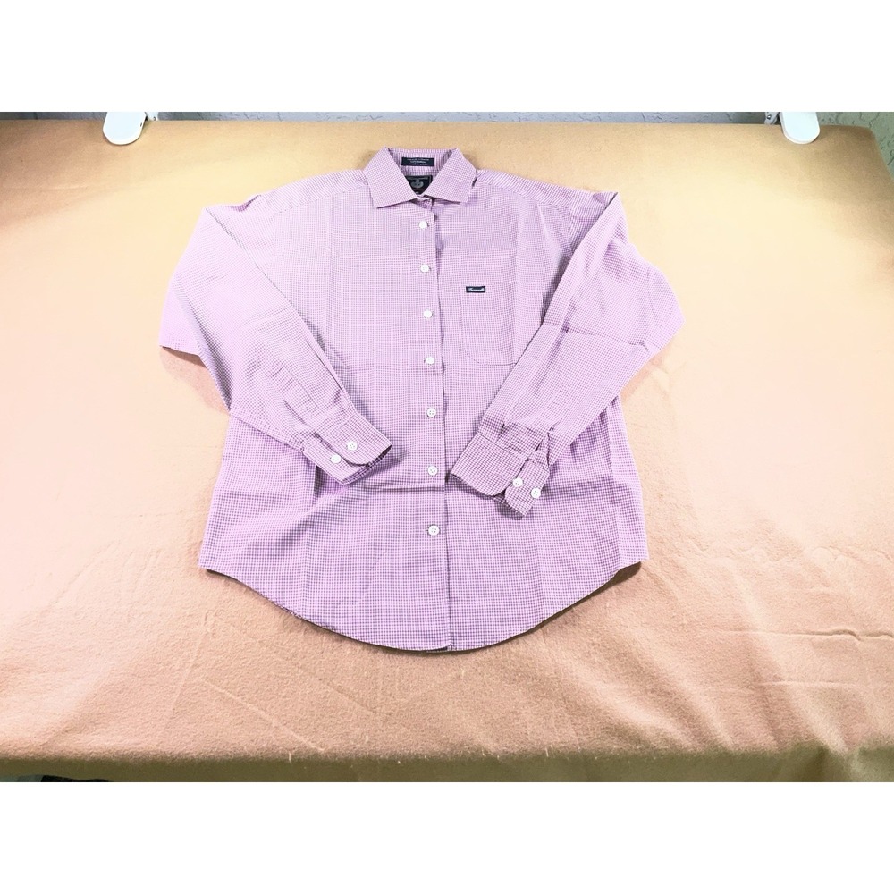Faconnable Mens XS Pink Brown Micro Check Button Down Shirt Cotton Made in USA